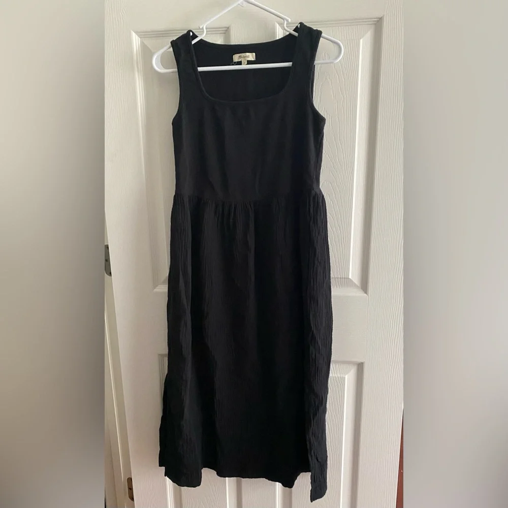 Madewell Black Cotton Square Neck Sleeveless Midi Dress - Picture 3 of 7